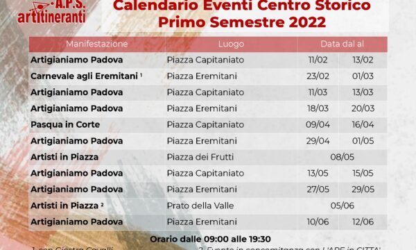 Calendario Mostre Mercato in Centro Storico a Padova