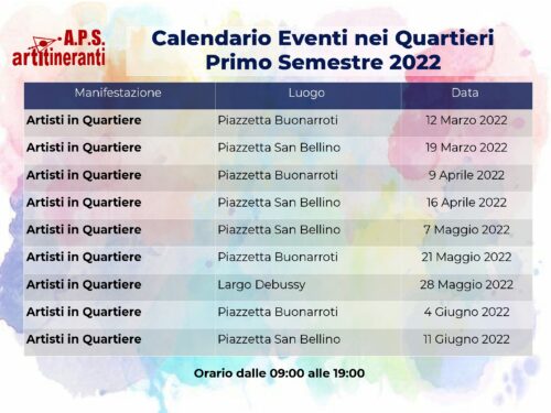 Calendario Eventi nei Quartieri Primo Semestre 2022