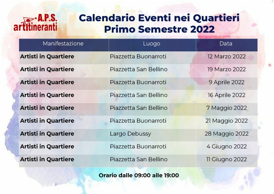 Calendario Eventi nei Quartieri Primo Semestre 2022